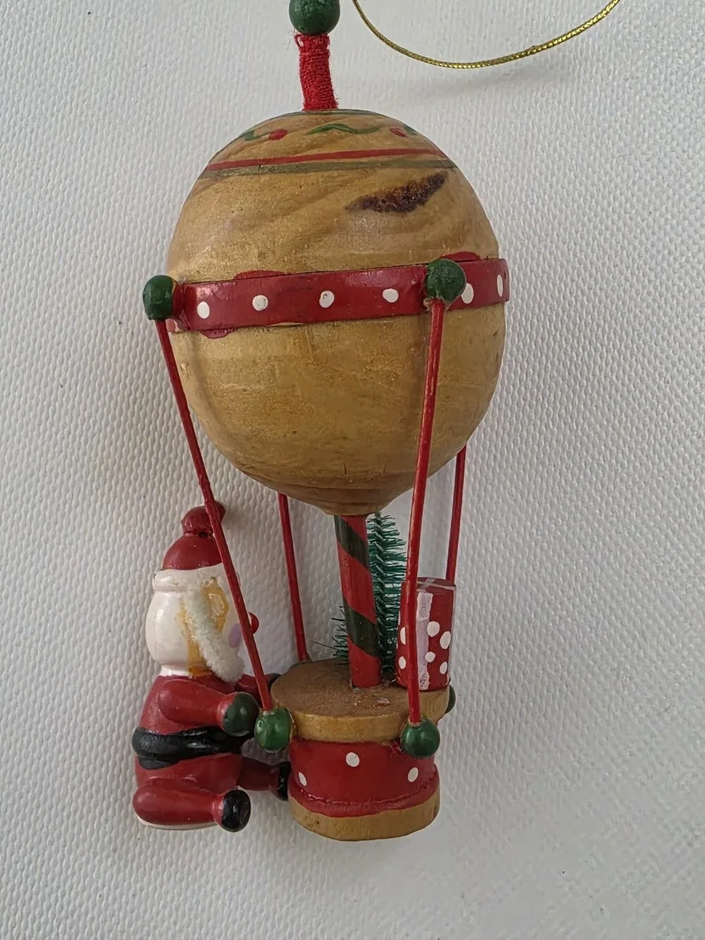 Vintage Style Santa Hot Air Balloon Christmas Ornament Folk Art Wood 4.5